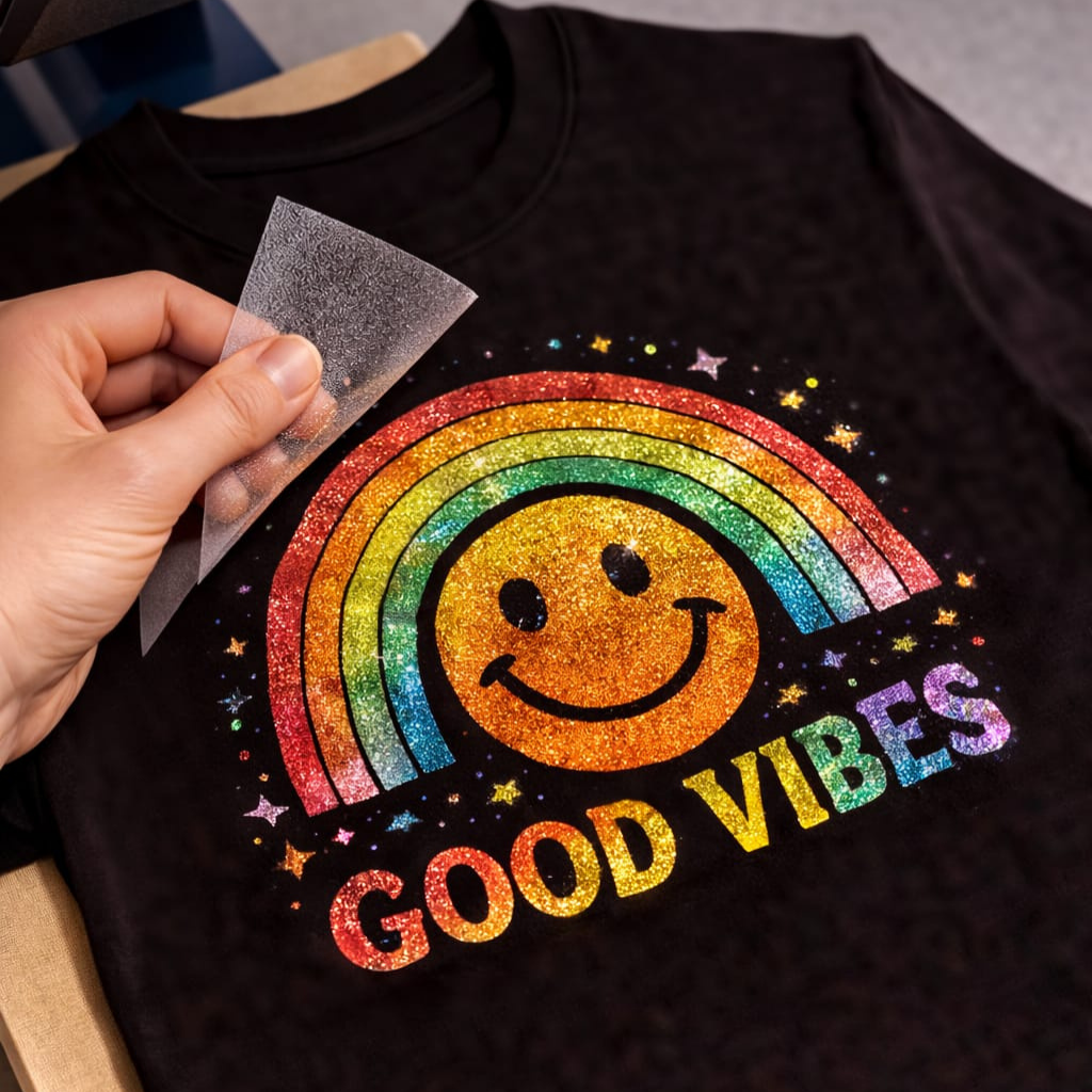 Glitter DTF Transfers by Size for Custom Apparel and Logo Prints