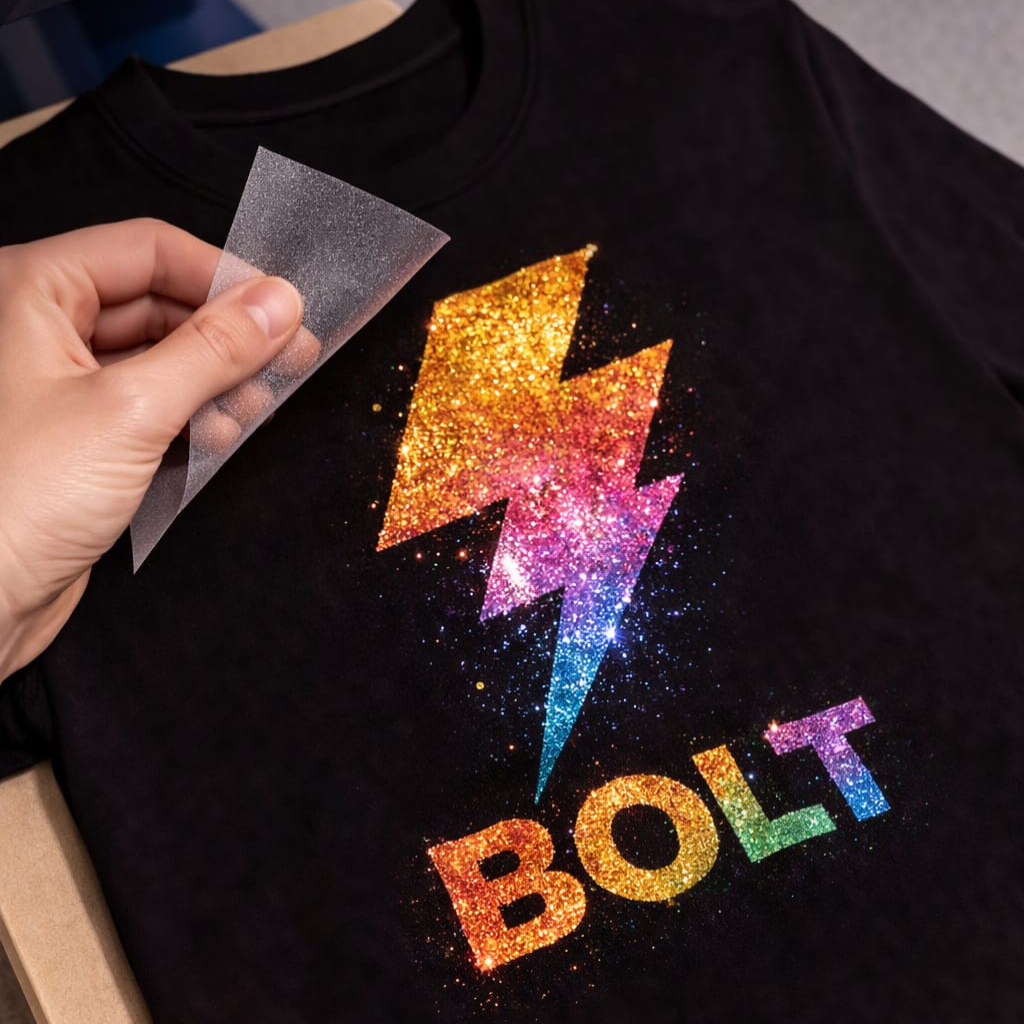 Glitter DTF Transfers by Size for Custom Apparel and Logo Prints