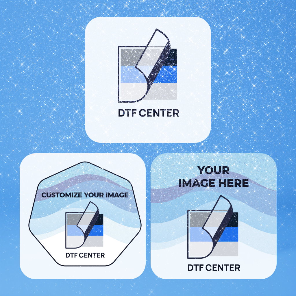 Glitter DTF Transfers by Size for Custom Apparel and Logo Prints